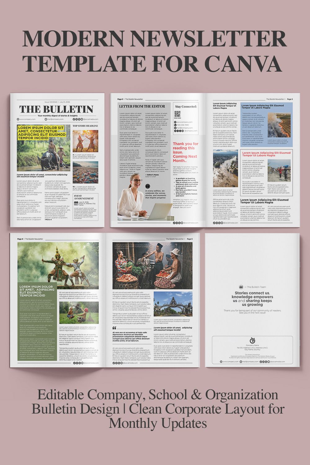 Modern Newsletter Template for Canva – Editable Company, School & Organization Bulletin Design