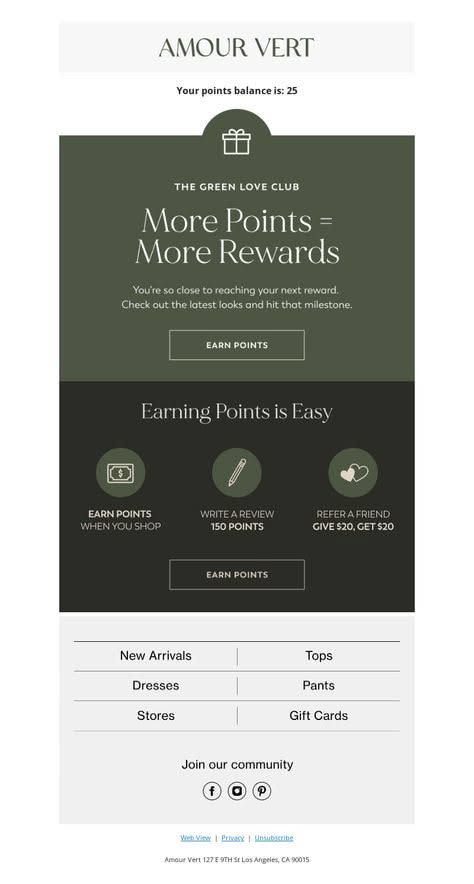 Elegant Email and Loyalty Program Design Inspiration from Amour Vert