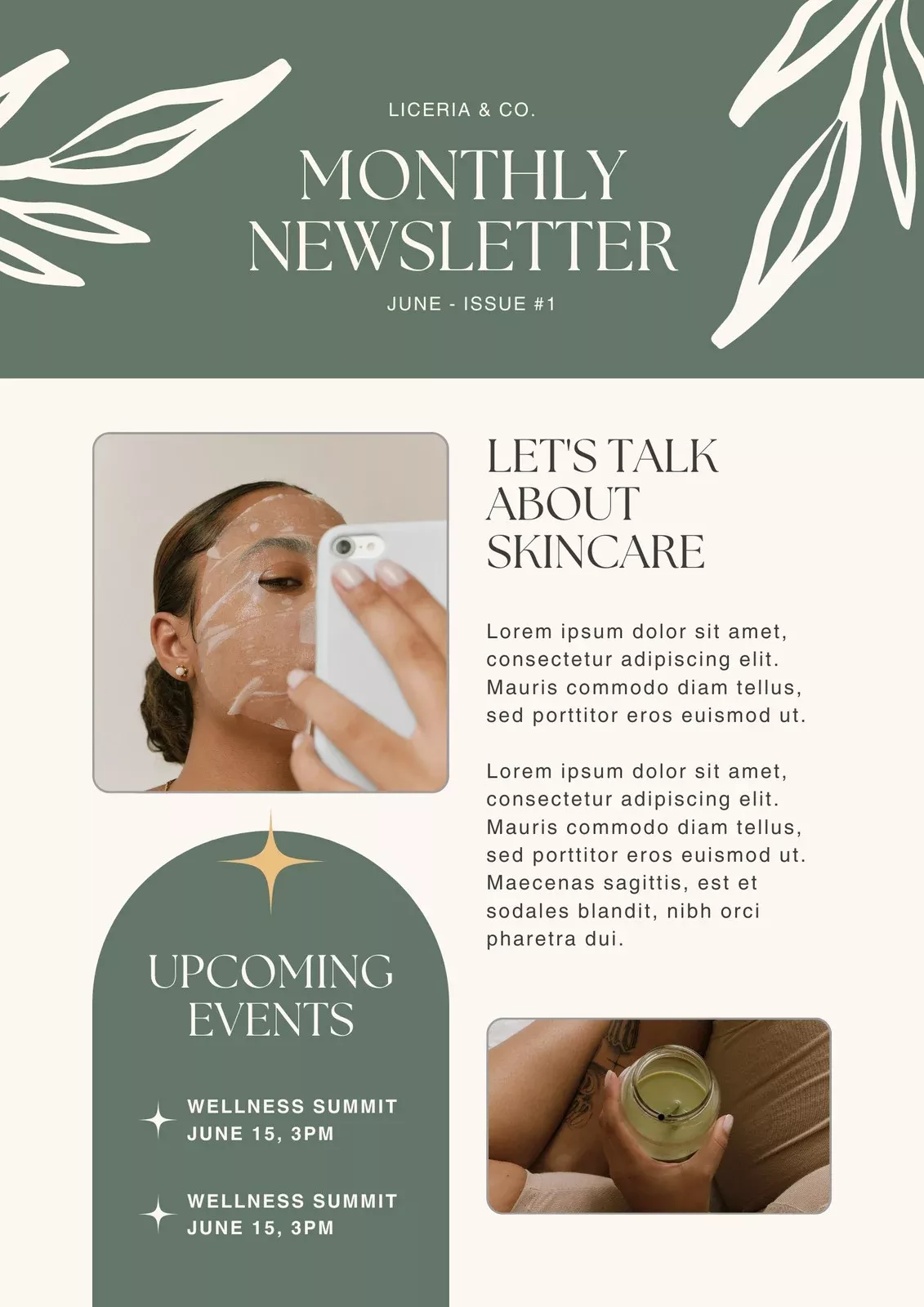 Cream and Green Modern Feminine Skincare Newsletter – Templates by Canva