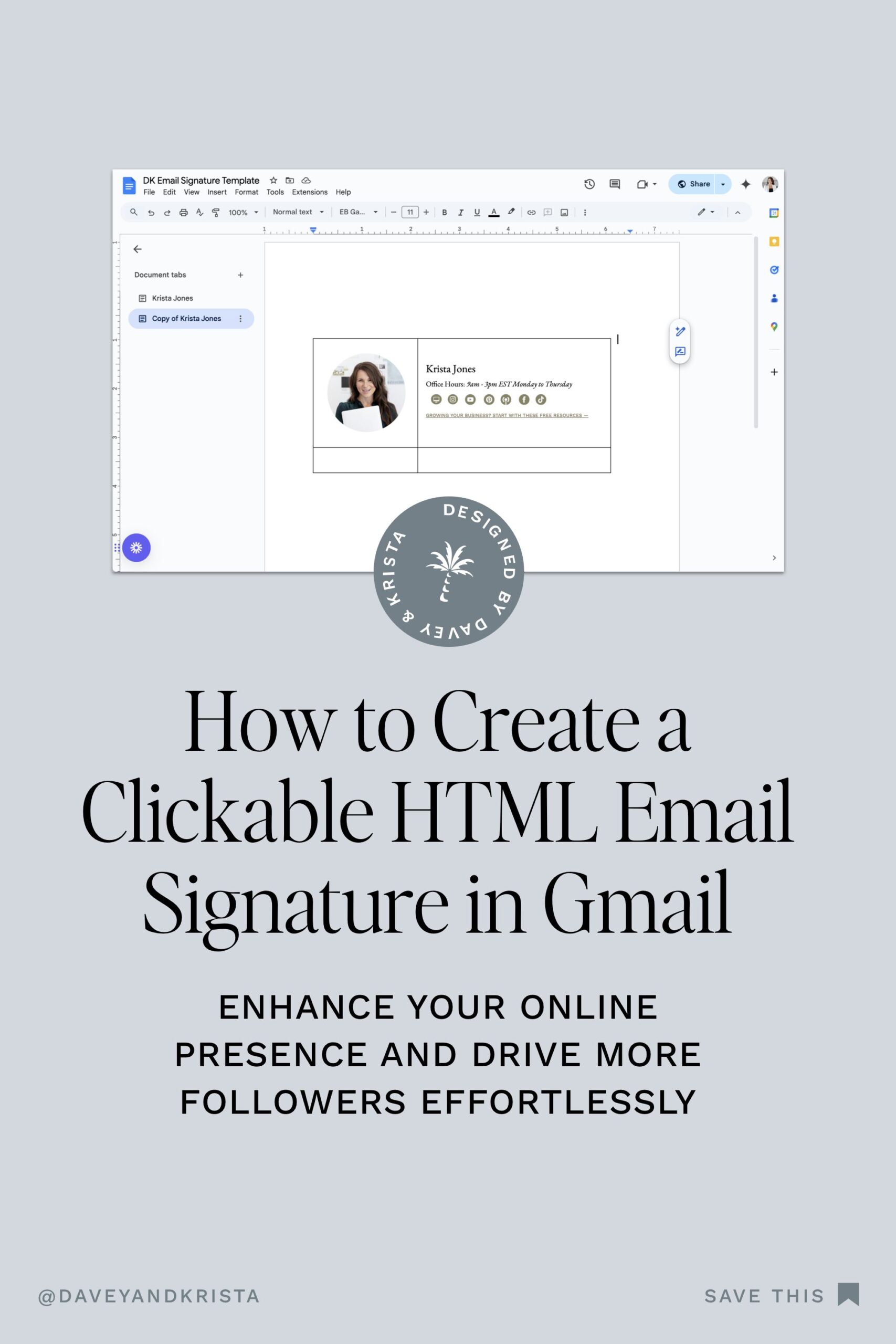 How to Create a Clickable HTML Email Signature in Gmail | Davey + Krista
