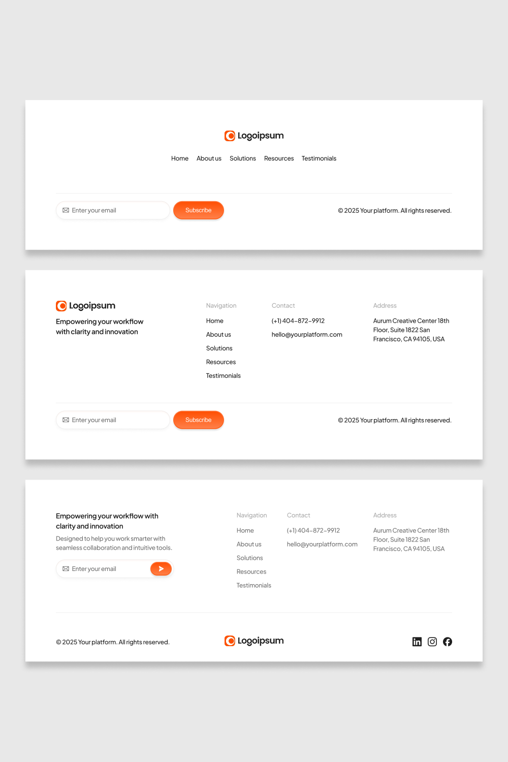 Minimal Footer Design Template with Email Subscription Form