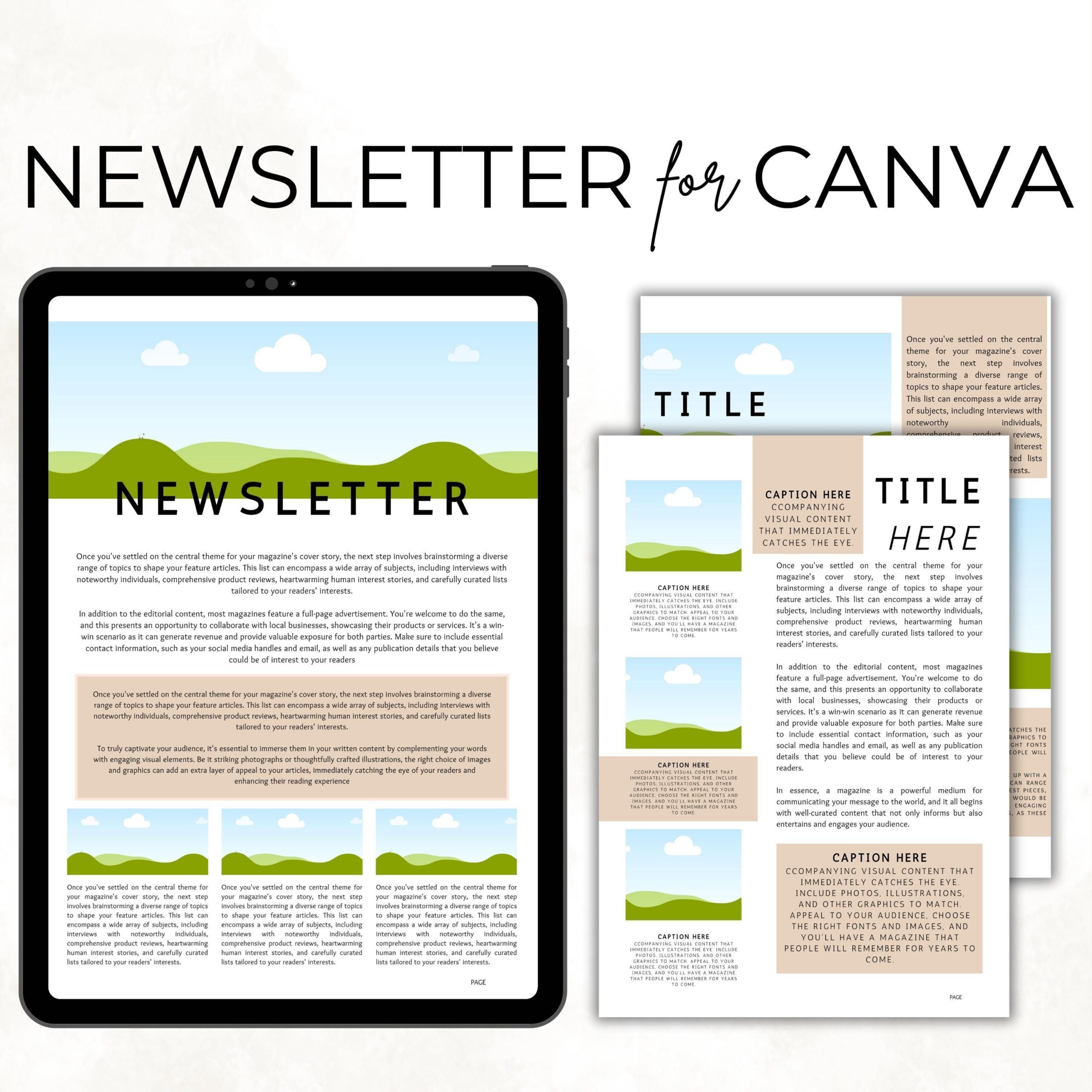 3 Pages Newsletter Template, Editable in Canva Daily, Weekly or Monthly