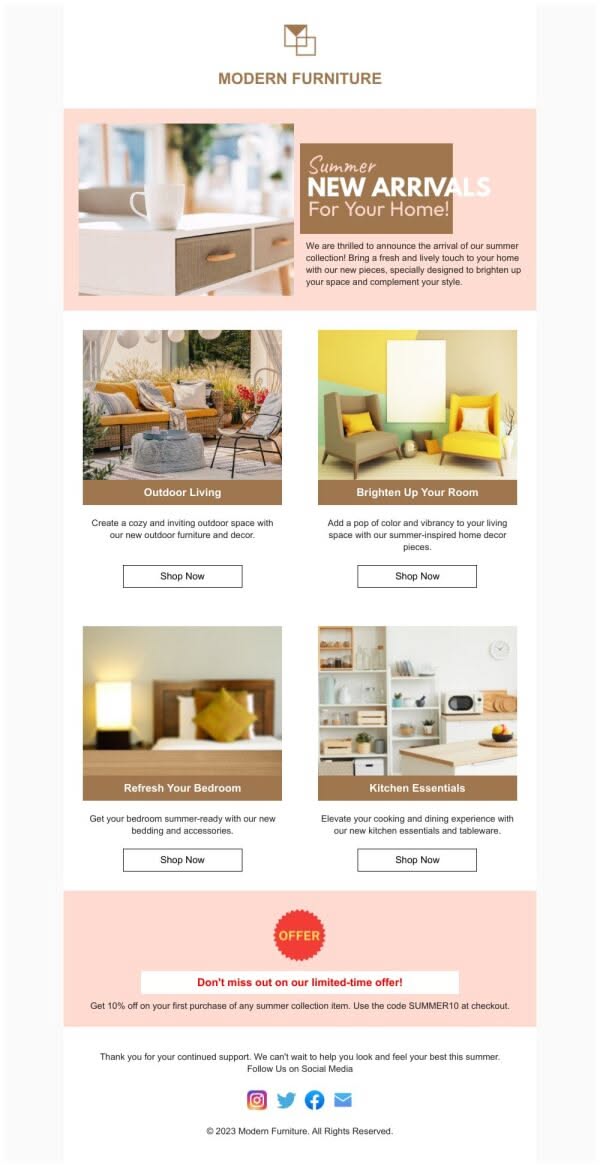 New Arrival Email Template ‘Modern Furniture’ for Summer