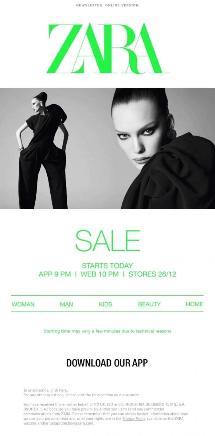 Best Email Design Inspiration and ideas | Zara – Our SALE starts tonight at 9 pm on our APP