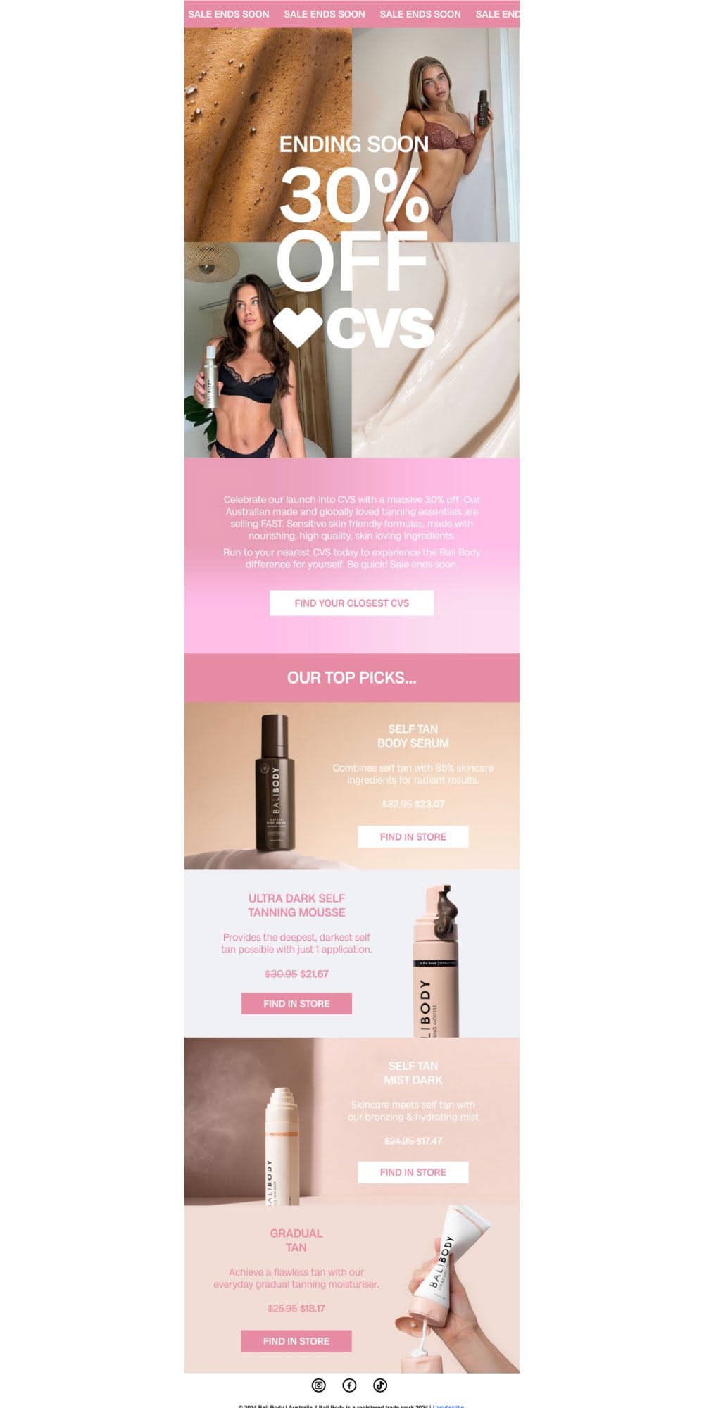 Email Newsletter Design for a 30% OFF SALE Bali Body Products at CVS
