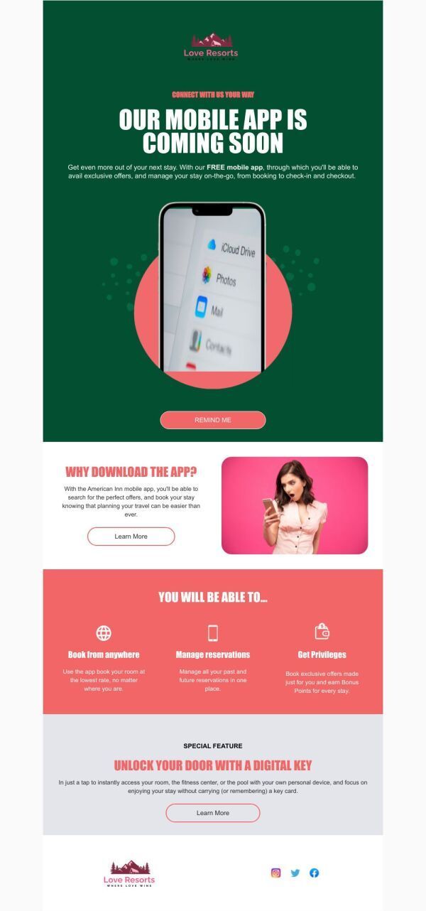 Coming Soon Email Template ‘Exclusive Mobile App’ for Hotels
