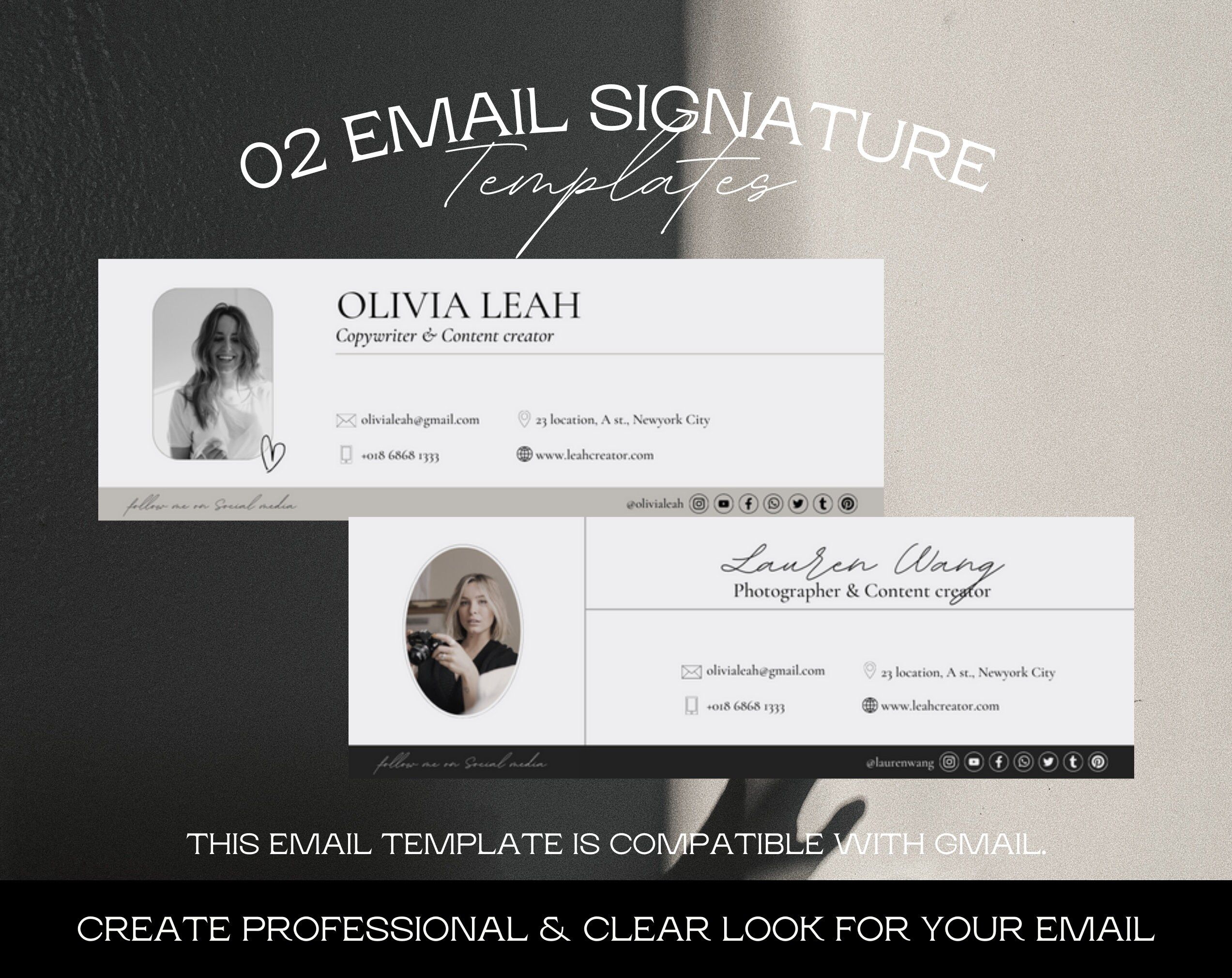 02 Modern | Minimal Gmail Email Signature Design Template, Email Signature Image Gmail Template, Gmail Signature Design Editable in Canva