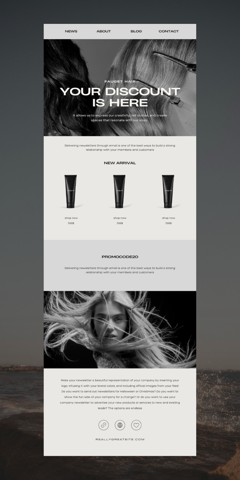 Email newsletter canva template design for perfume beauty skincare fashion