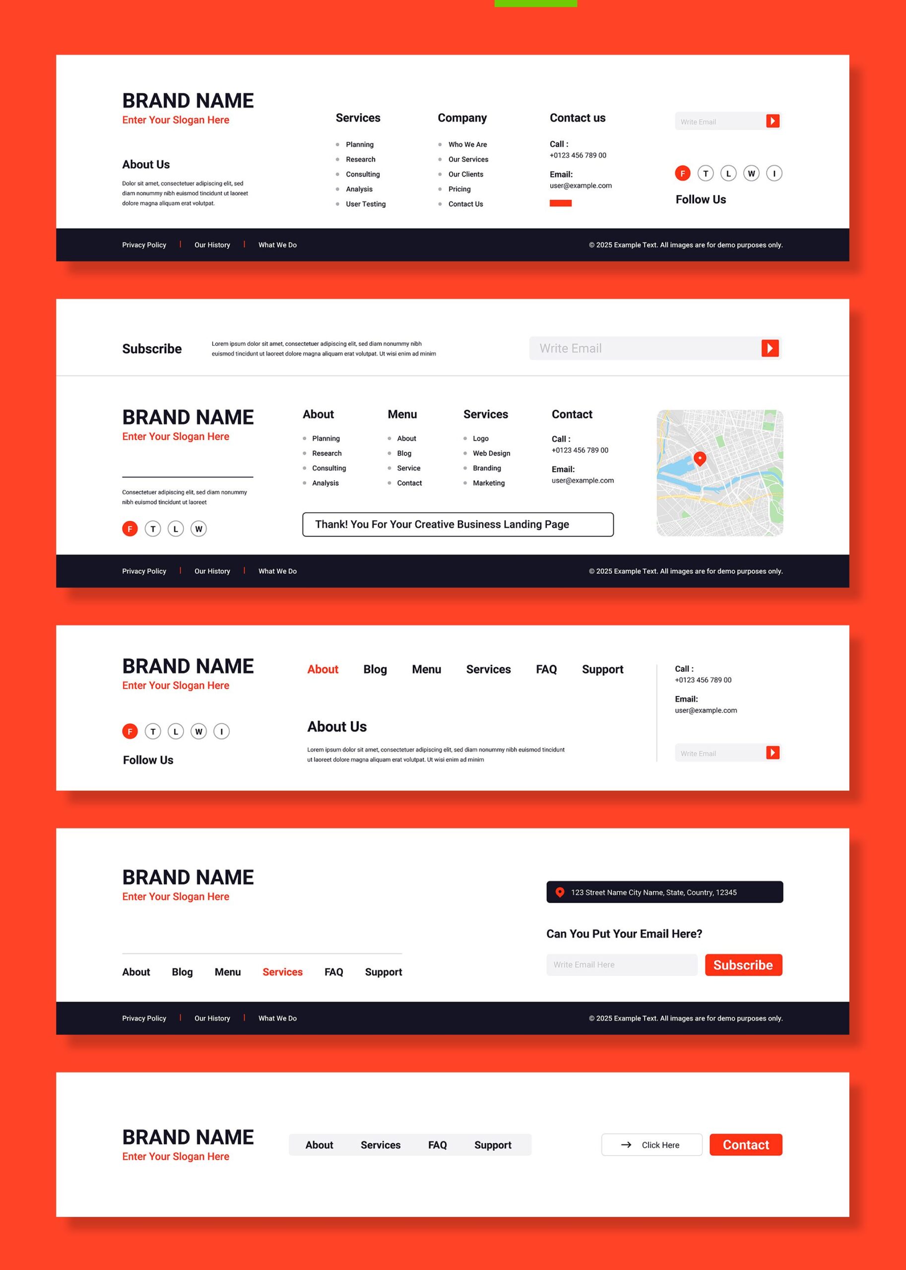 Modern Website Footer UI Design Template for Web Projects