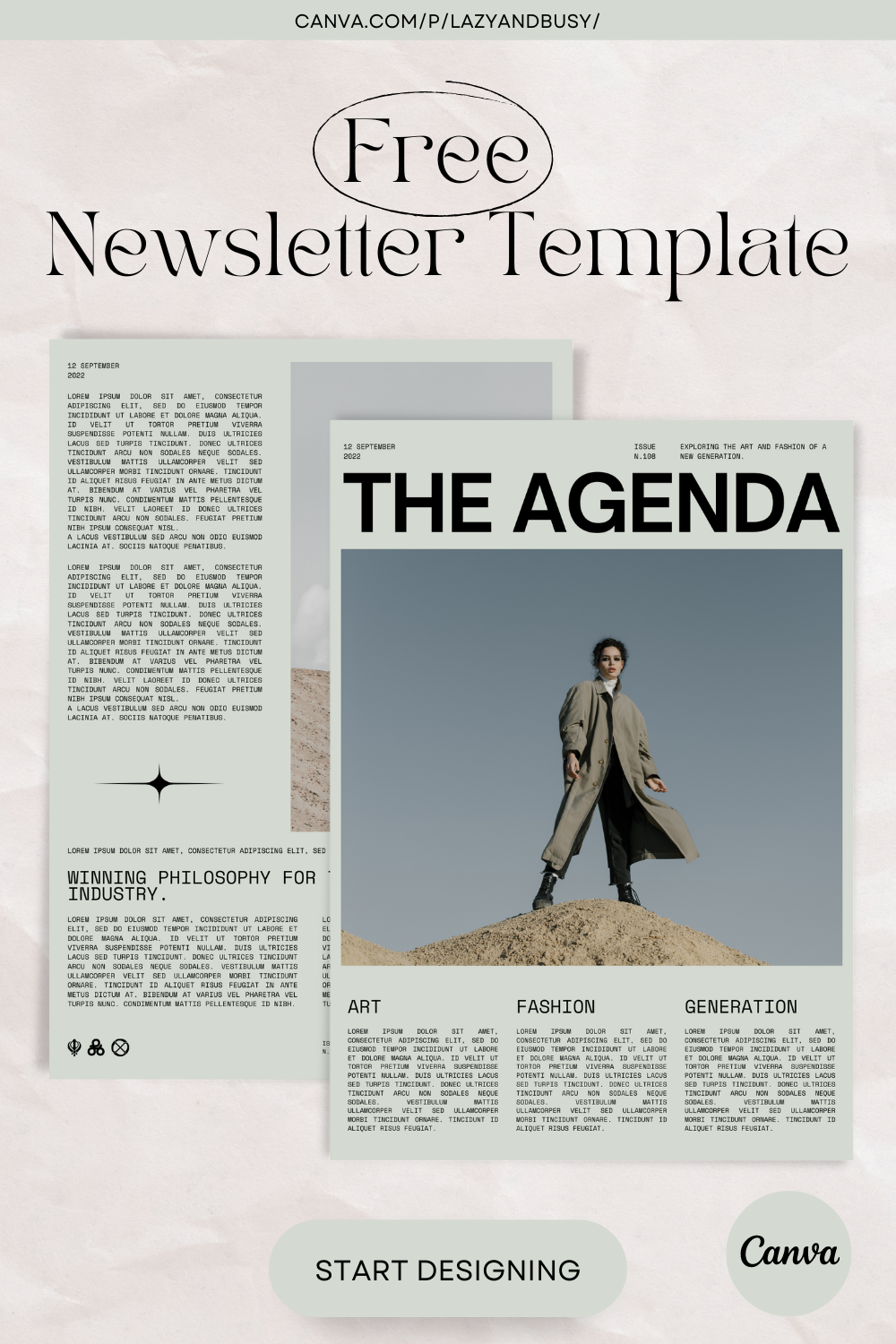 Free Elegant Minimal Fashion Newsletter Canva Template