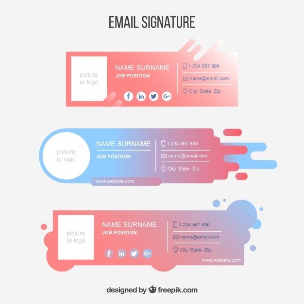 Email signature collection in gradient colors | Premium Vector