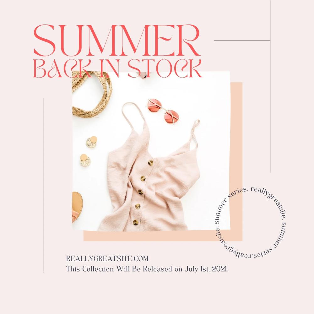Peach Summer Fashion Back in Stock Instagram Post – Templates by Canva