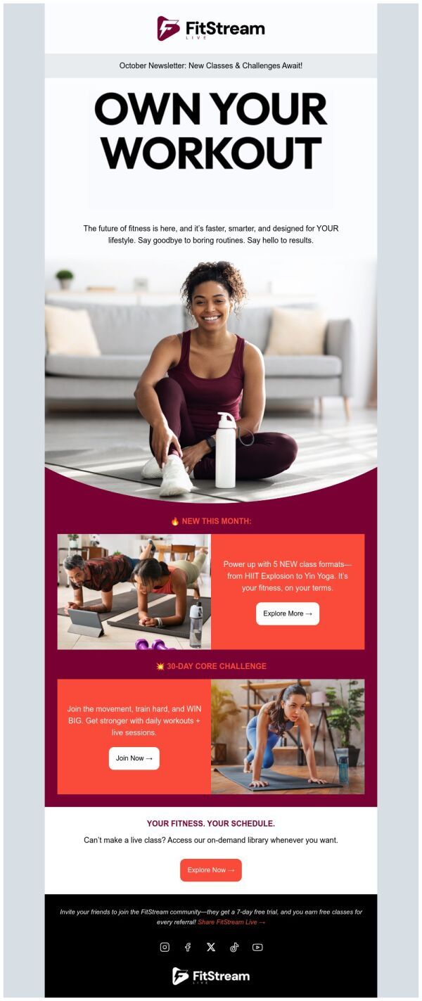 Newsletter Email Template ‘Own Your Workout’ for Fitness