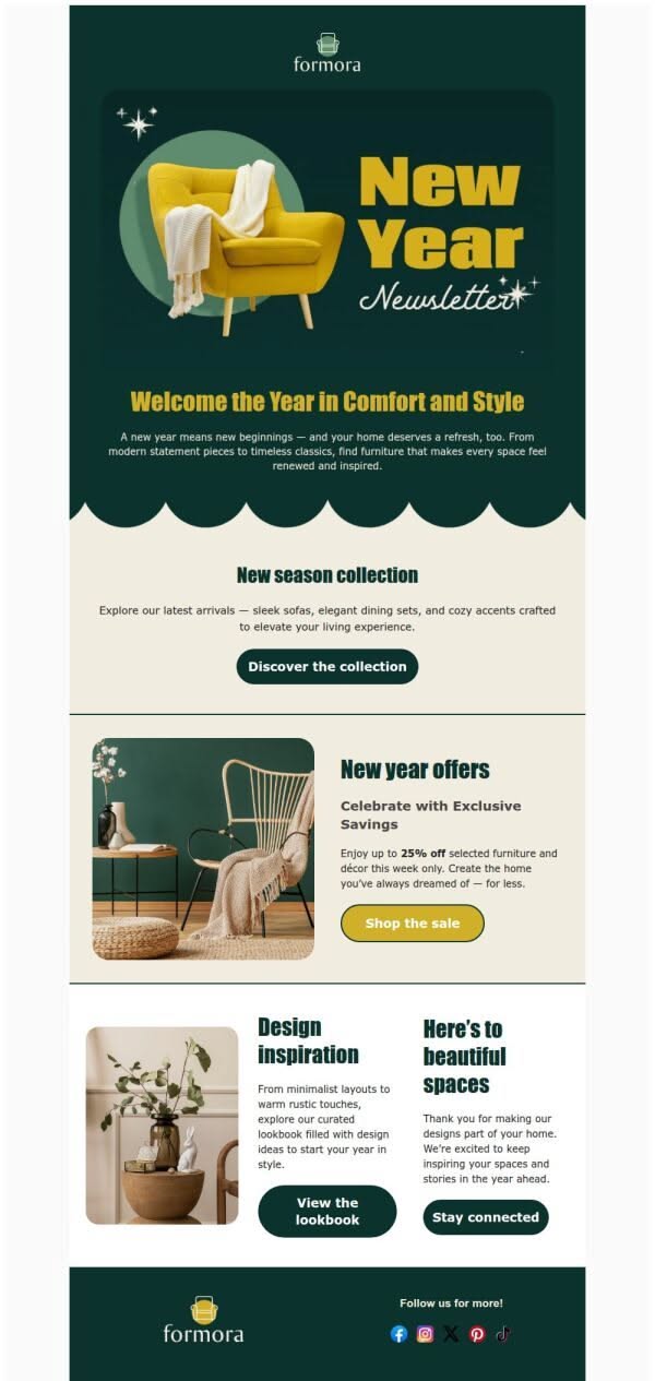 Newsletter Email Template ‘Furniture Store’ for New Year
