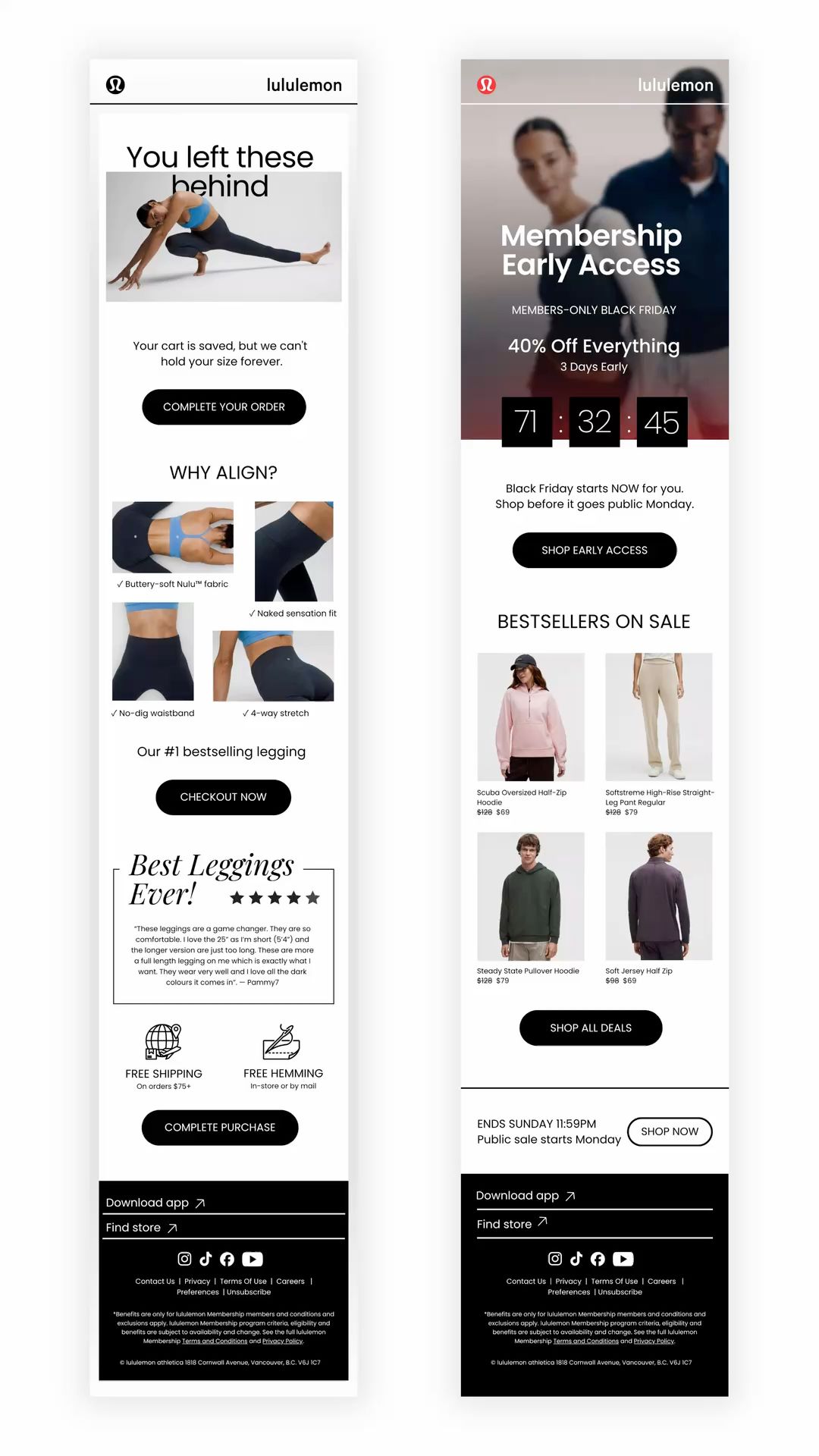 simple, clean, high-converting email design for Lululemon