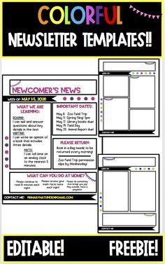COLORFUL Newsletter Templates!  EDITABLE! FREEBIE!