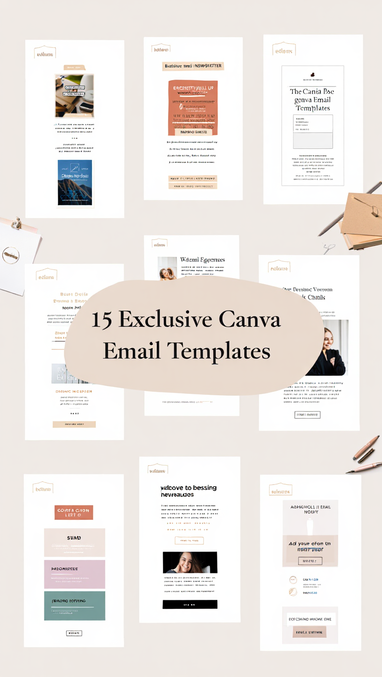Minimal Workspace Email Template Bundle Flat Lay Preview for Canva