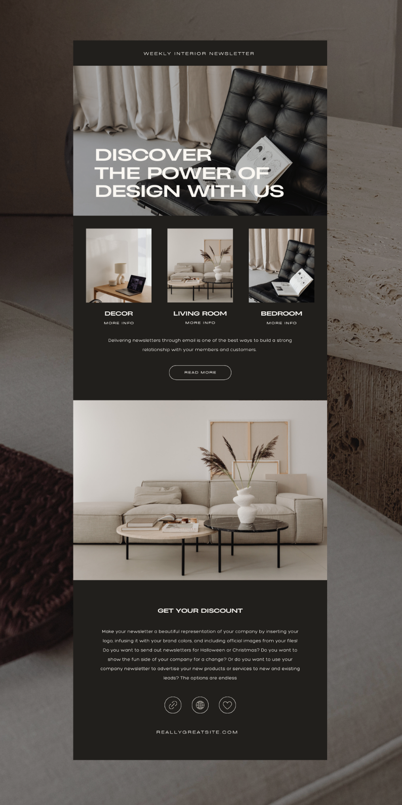 Email newsletter canva template design for fashion real estate interior agency studio minimal
