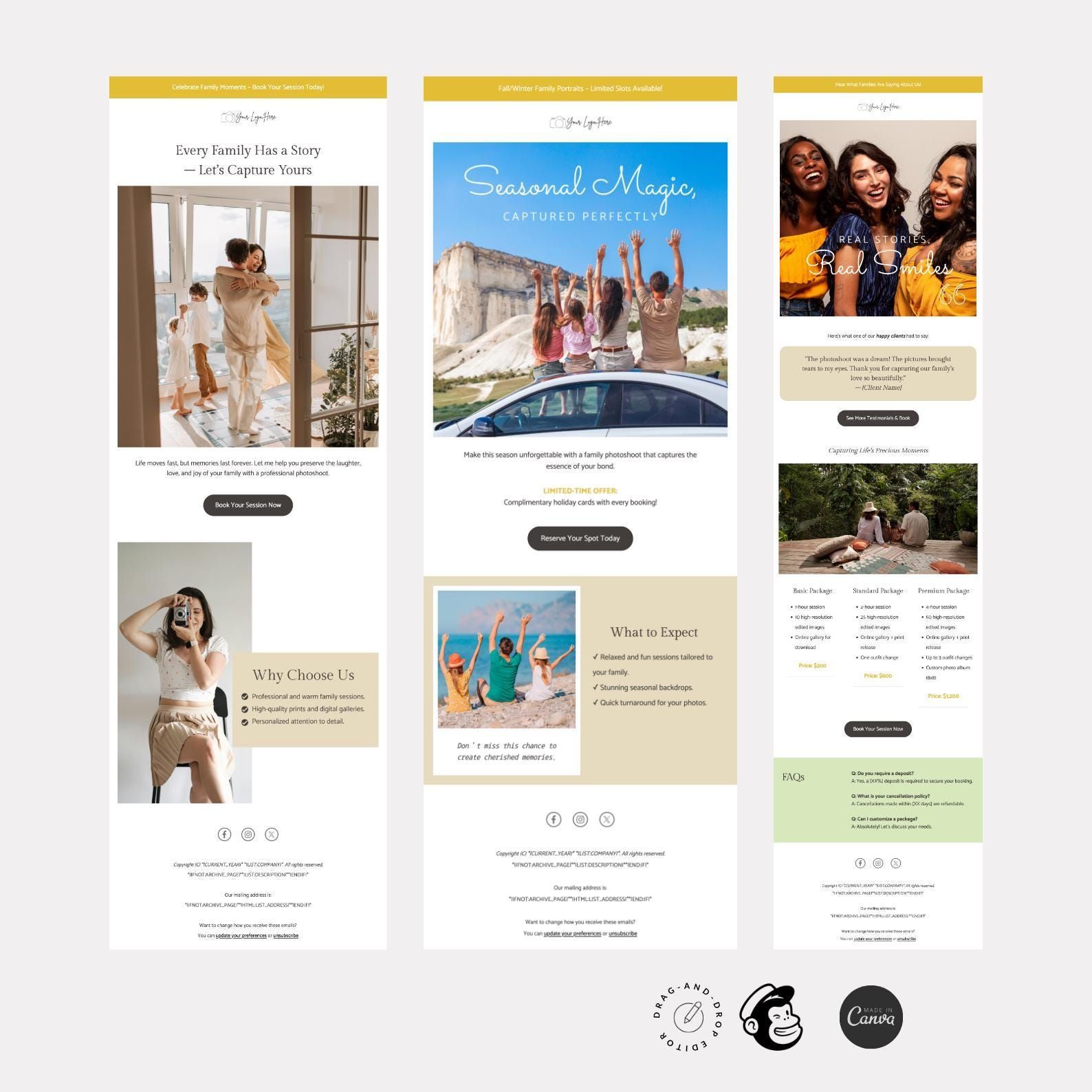 Family Photography Email Templates | Canva & Mailchimp Compatible | Stunning Newsletter Designs