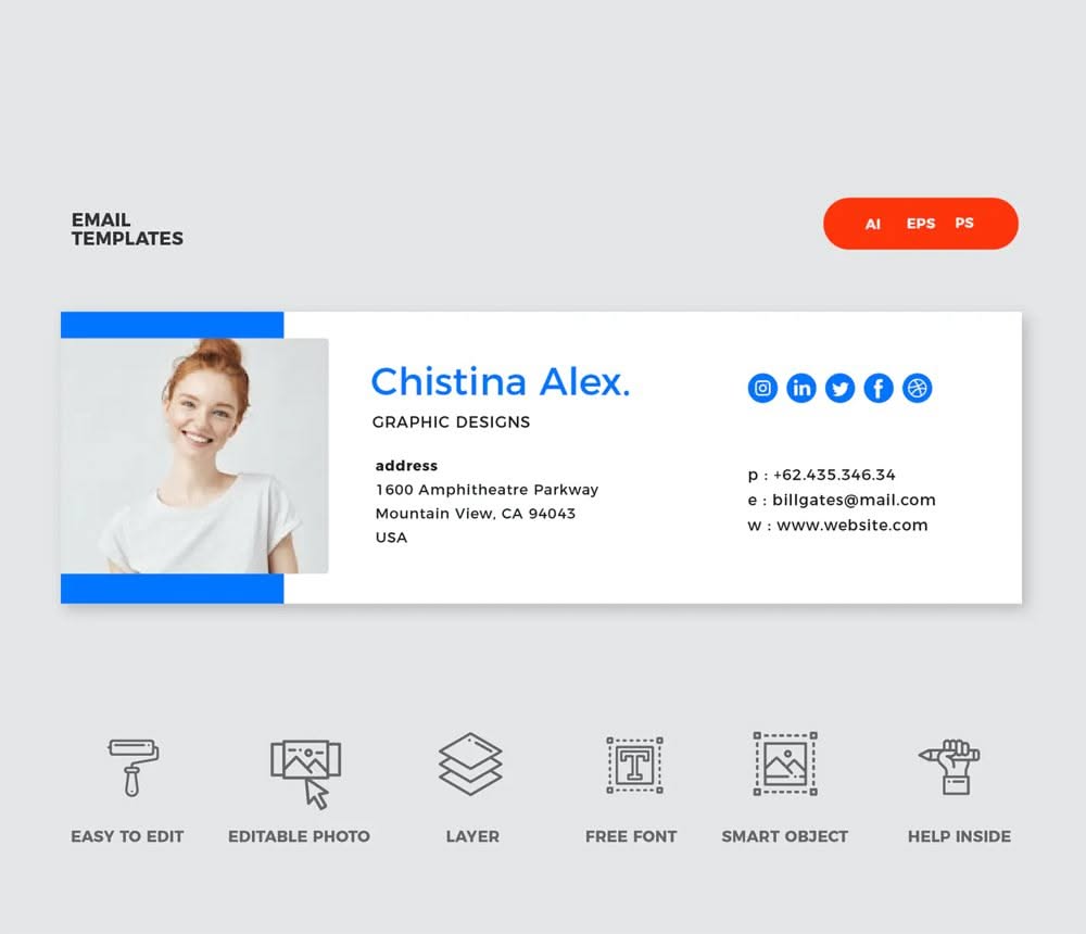 Simple Email Signature Template AI, EPS, PSD