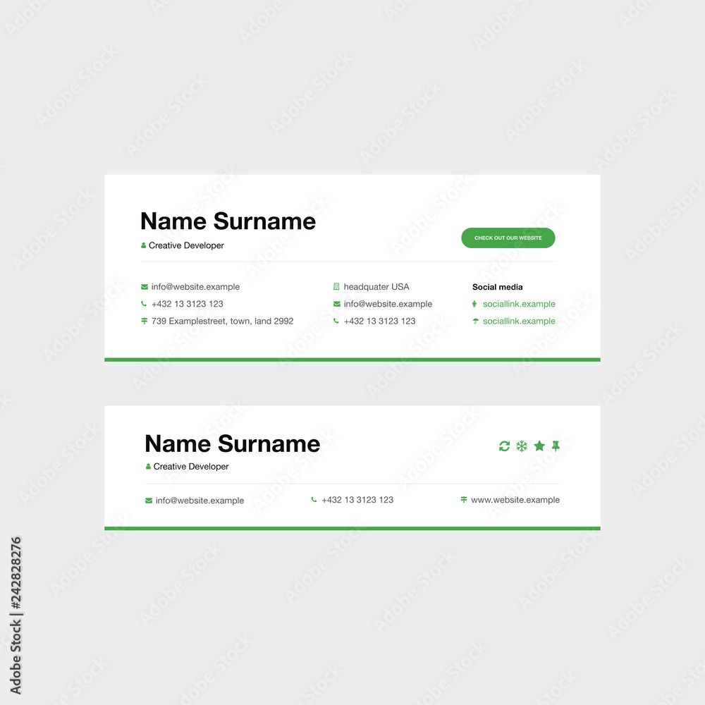 Corporate Email Signature Design Green Underlined Horizontal Stock Vector | Adobe Stock