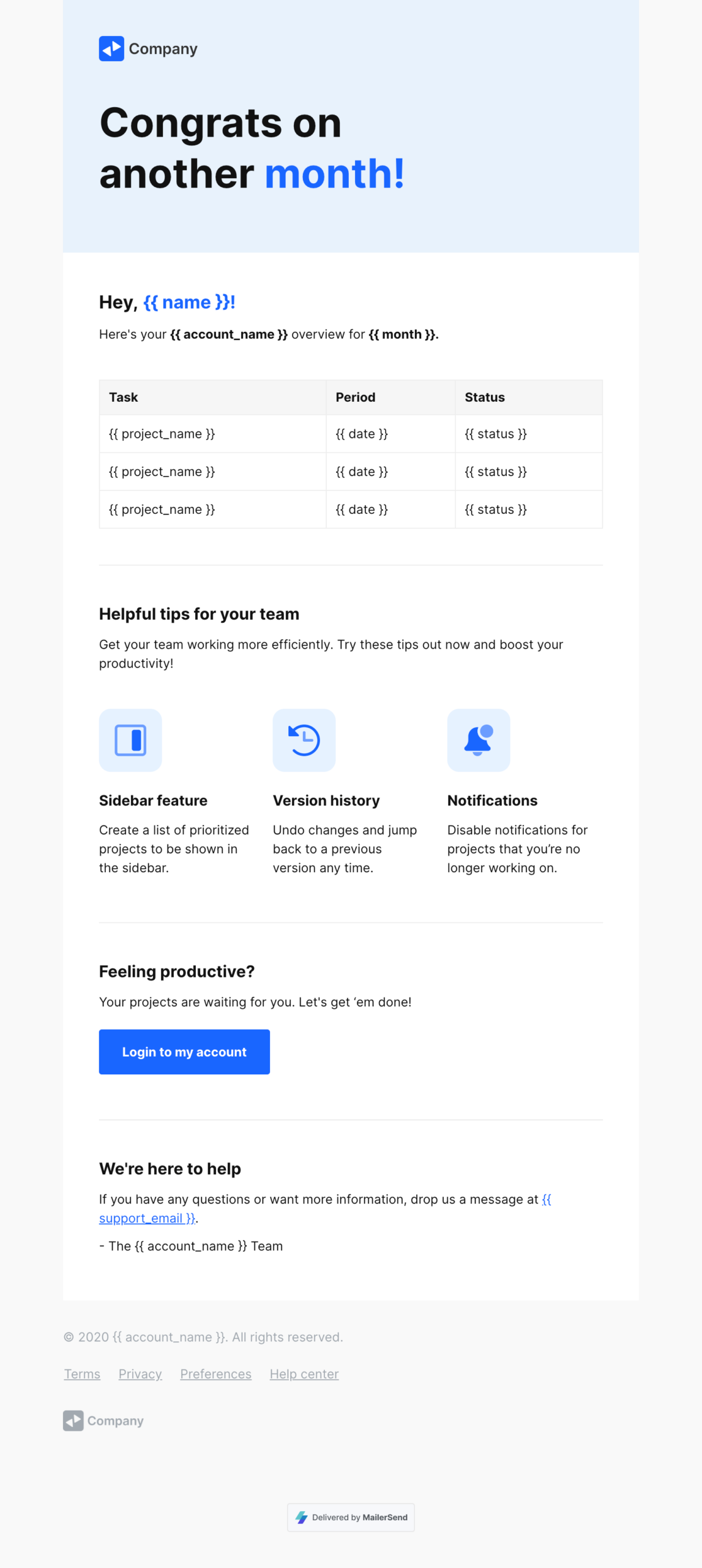 Monthly Overview Email Template