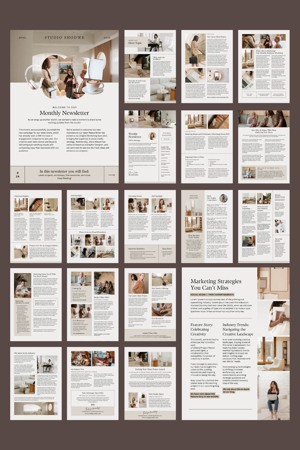 ✨ 20 page newsletter Canva template, editable business newsletter aesthetic