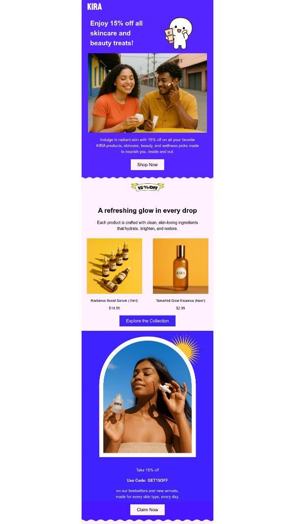 Shopify Email Template for Skincare Promotion | Bold & Playful Product Showcase | Retentionly.io