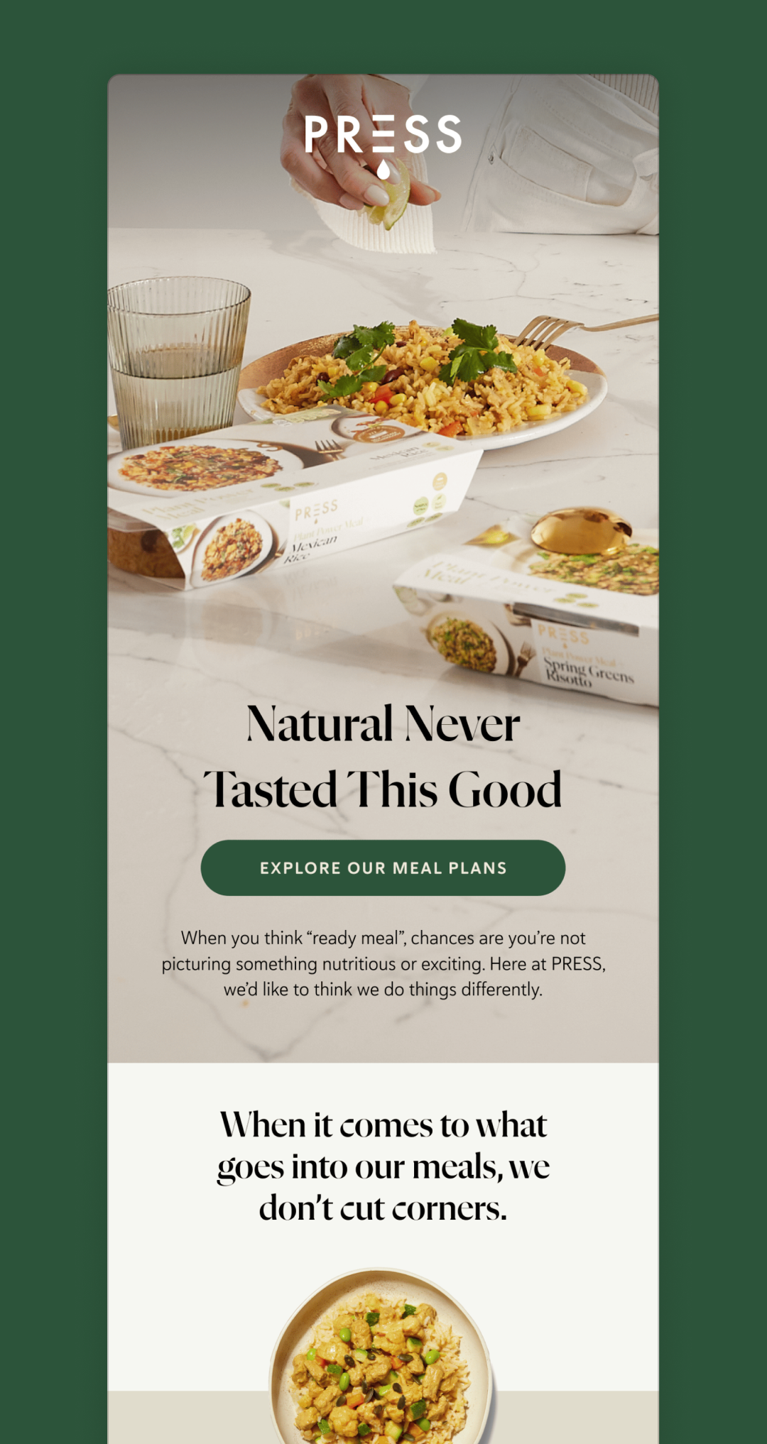 Ready meal email – Clean aesthetic, clear value