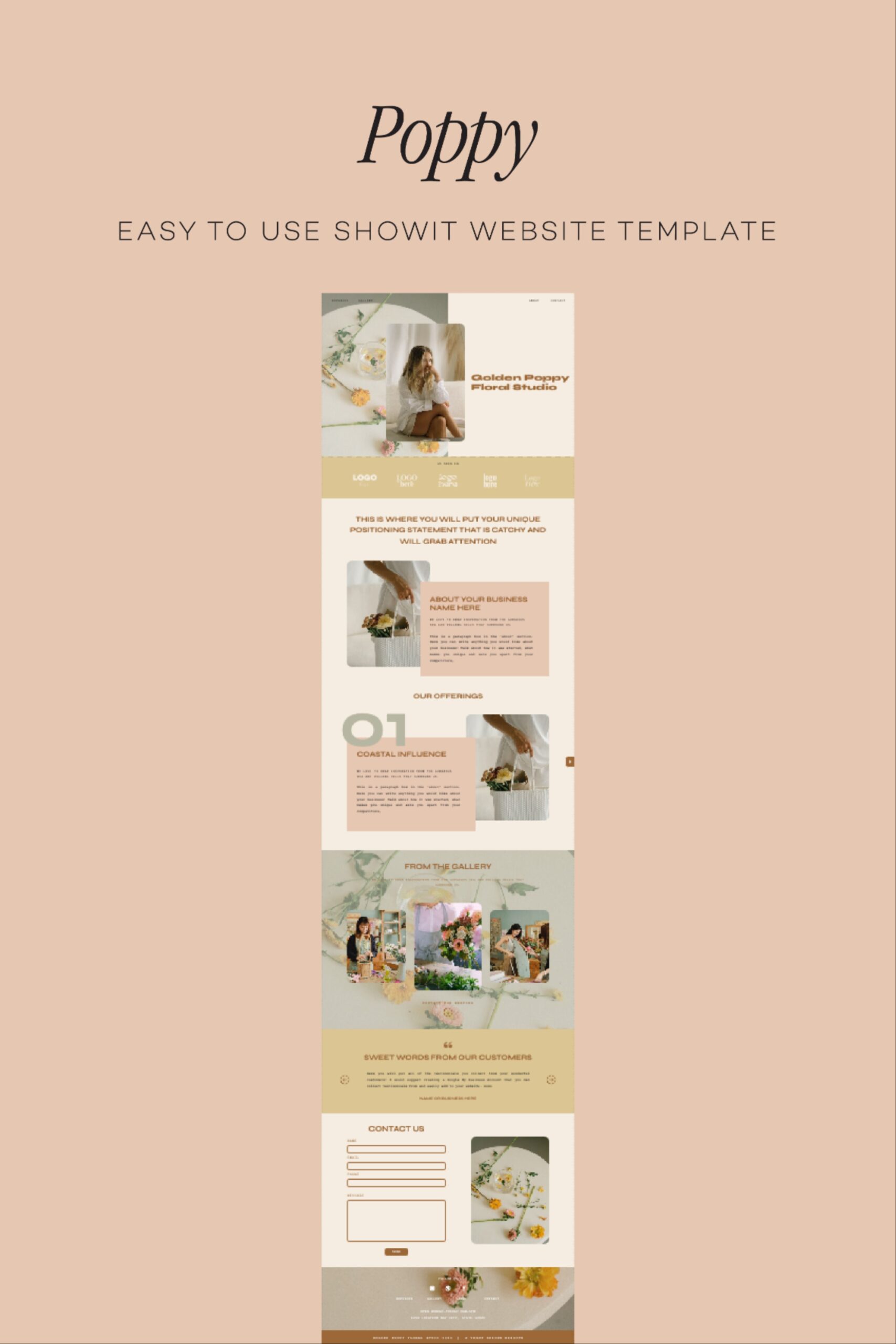 Showit Landing Page Template: Poppy, Perfect for Brick & Mortar Small Businesses