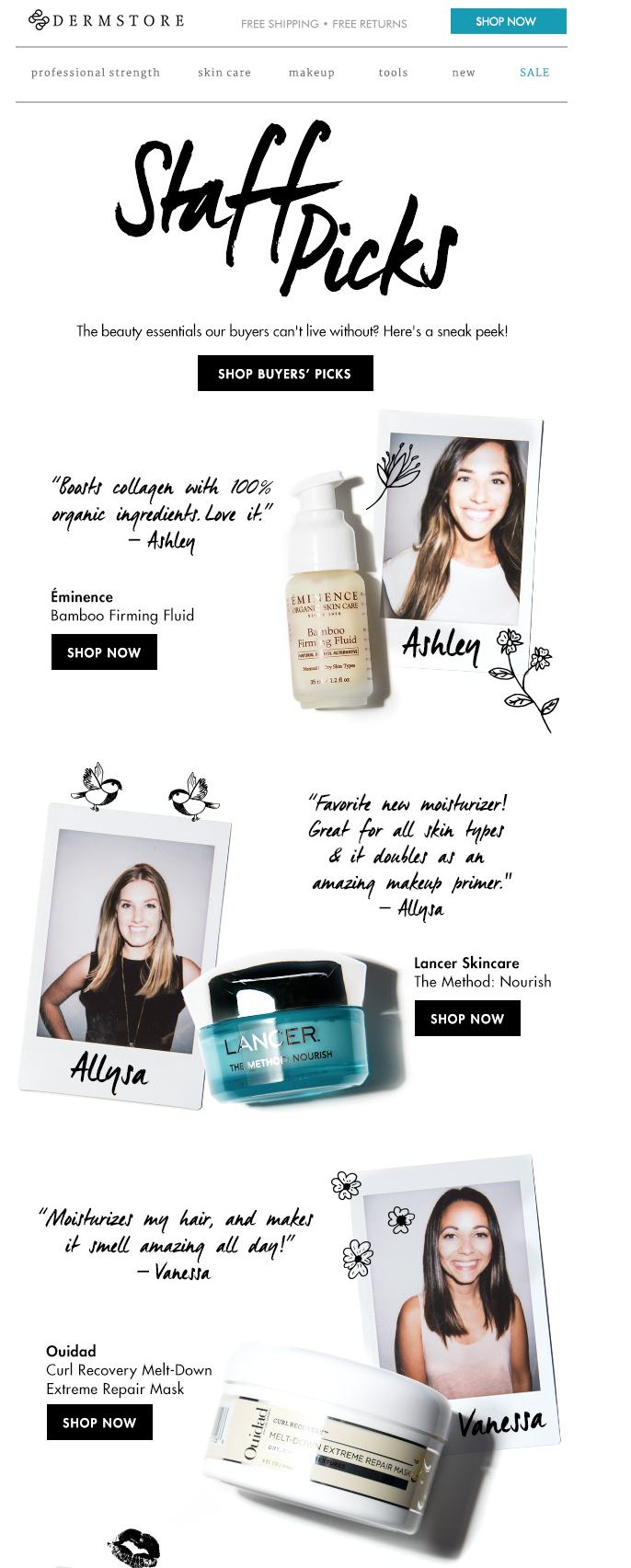 Beauty Staff Picks Marketing Email