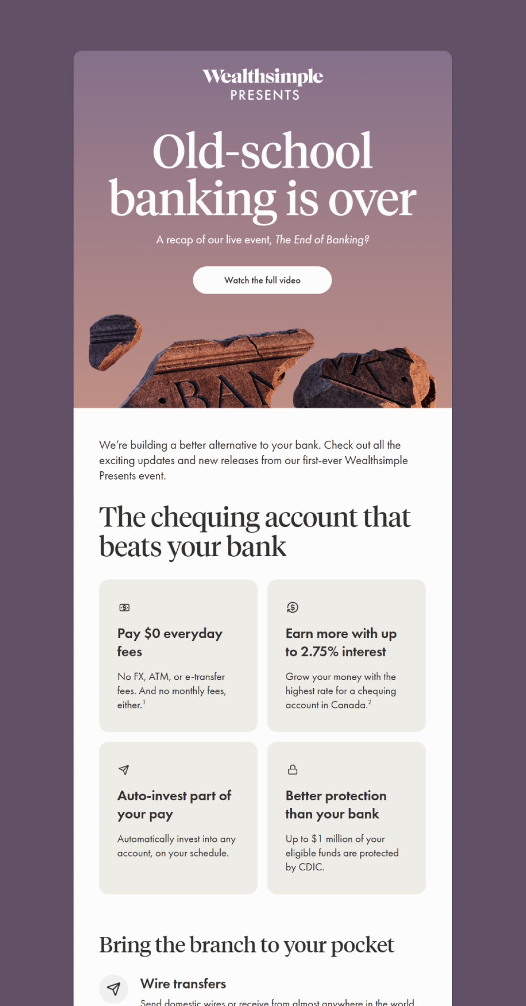 Fintech email with bold positioning