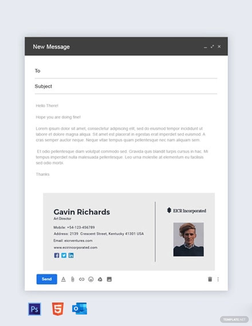 Creative Art Director Email Signature Template in HTML5, PSD, Outlook – Download | Template.net
