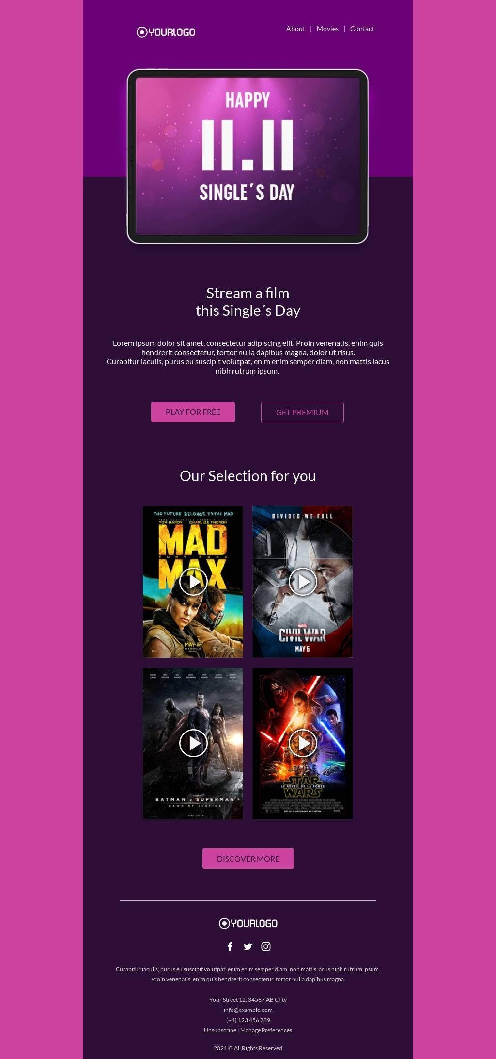 Singles Day Streaming – Email Template