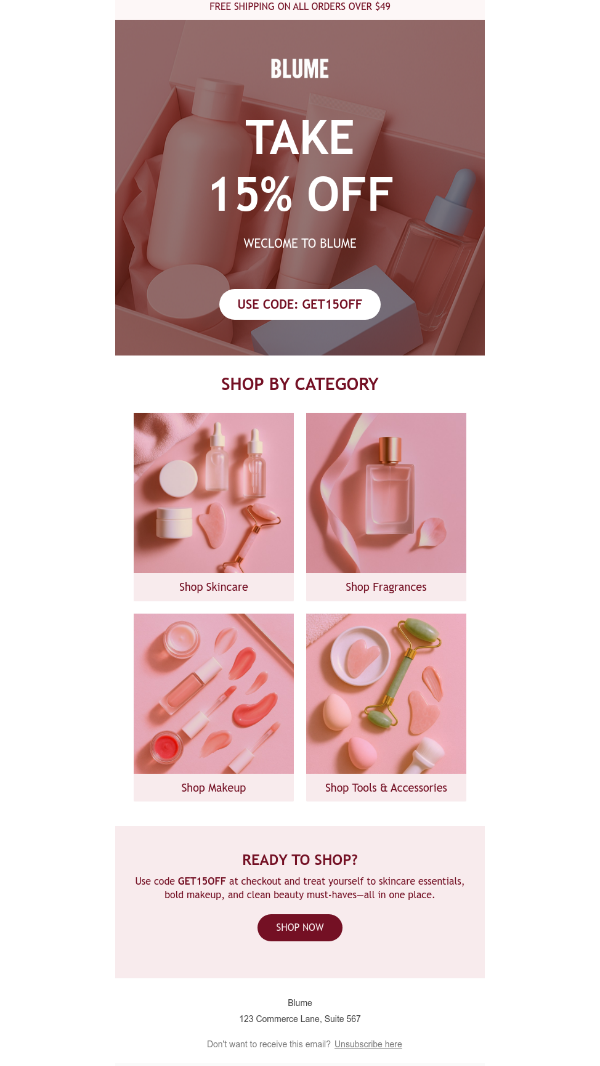 Shopify Email Template for Welcome Discount | Bold Layout | Retentionly.io