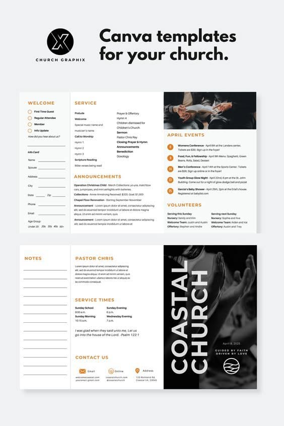 Editable Church Bulletin Template for Canva – Weekly Program