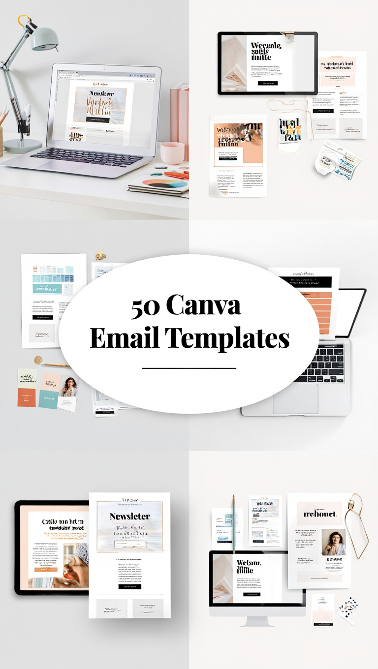 50 Canva Email Templates Digital Marketing Bundle Flat Lay Scene