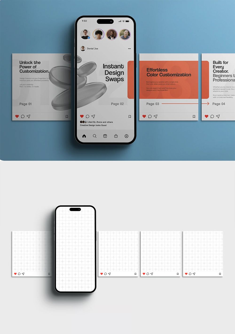 Instagram Carousel Branding Mockup |  PSD