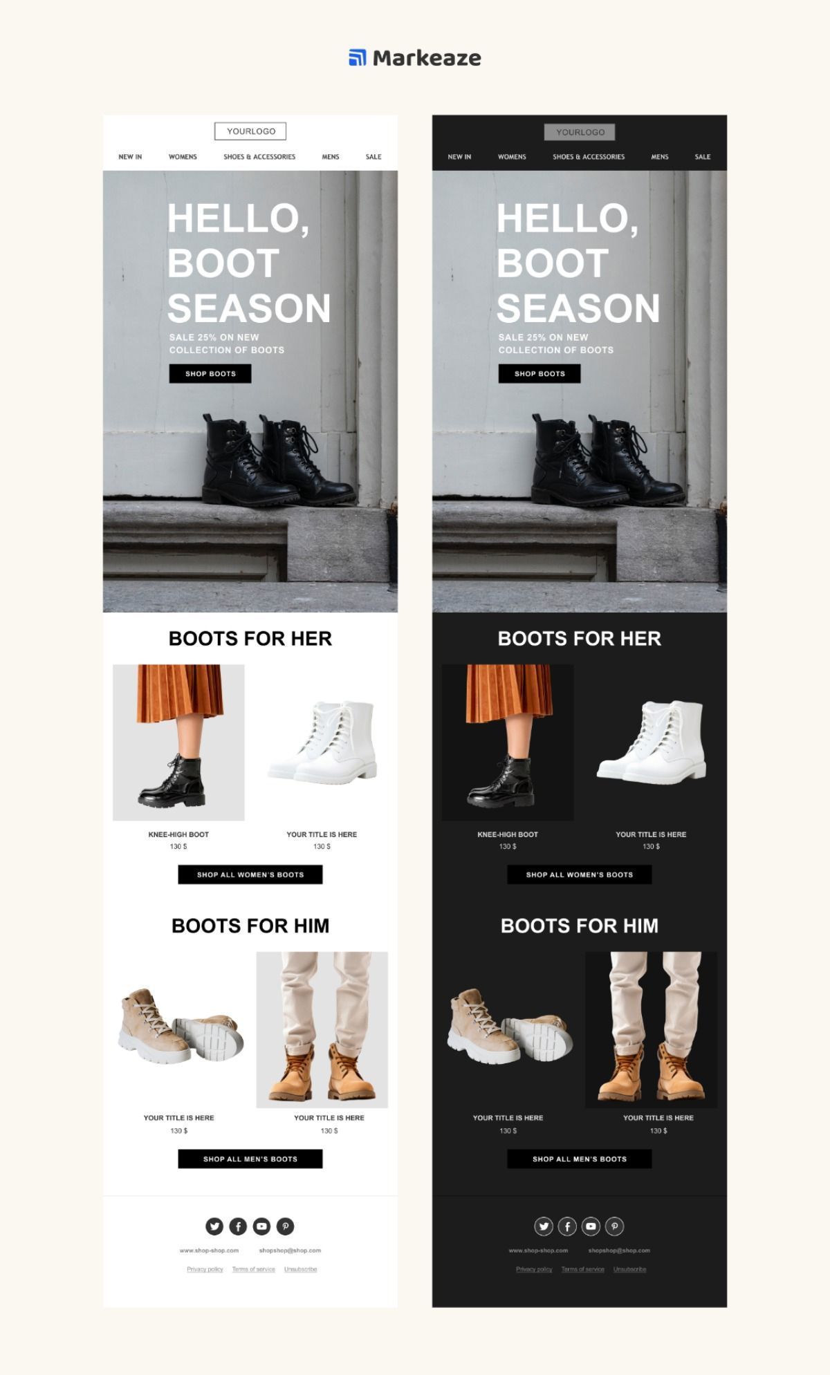 Boot Season Minimalistic Fashion Email Template | Light & Dark Mode Email