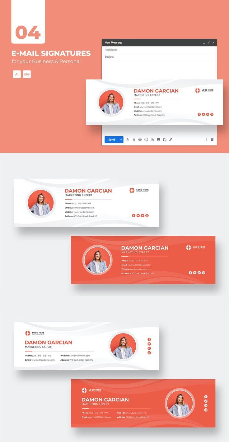 Minimalist Email Signature Template in AI & EPS for Modern Design