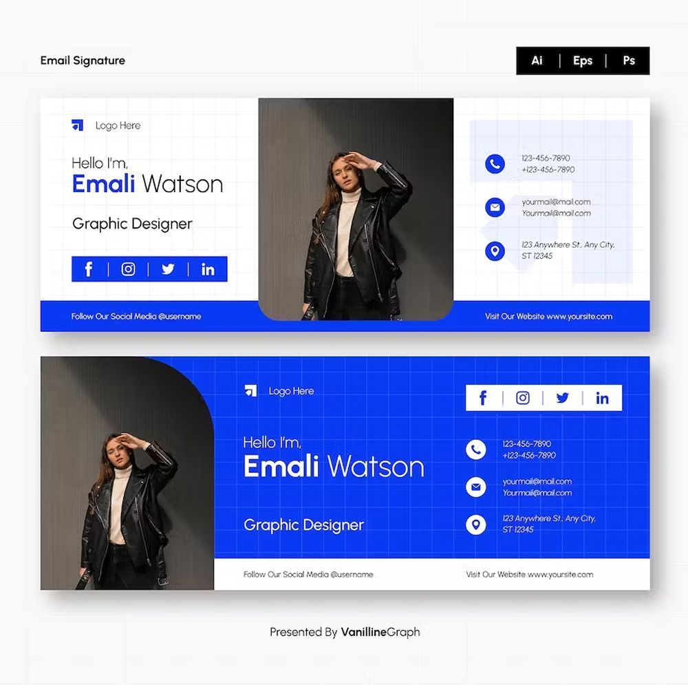 Blue Simple Email Signature Design AI, EPS, PSD