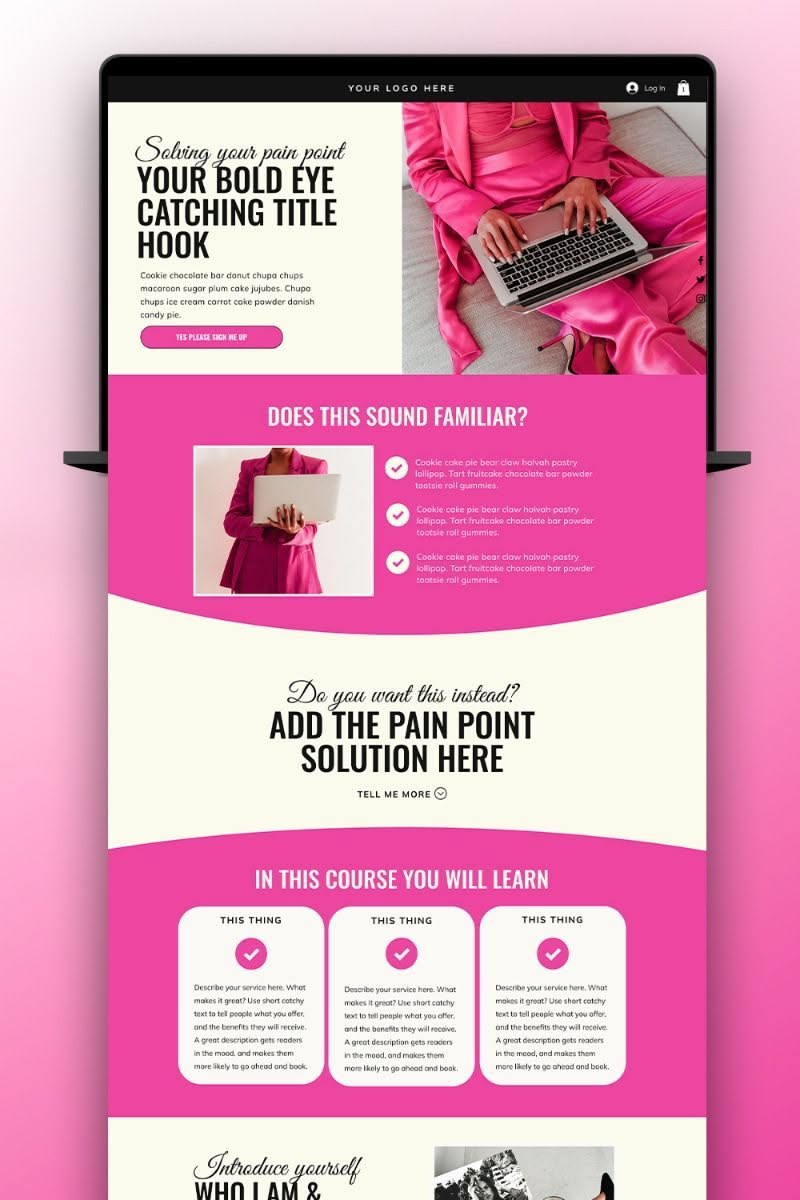 Bright Pink Feminine Faceless Sales Page Website Template for Wix