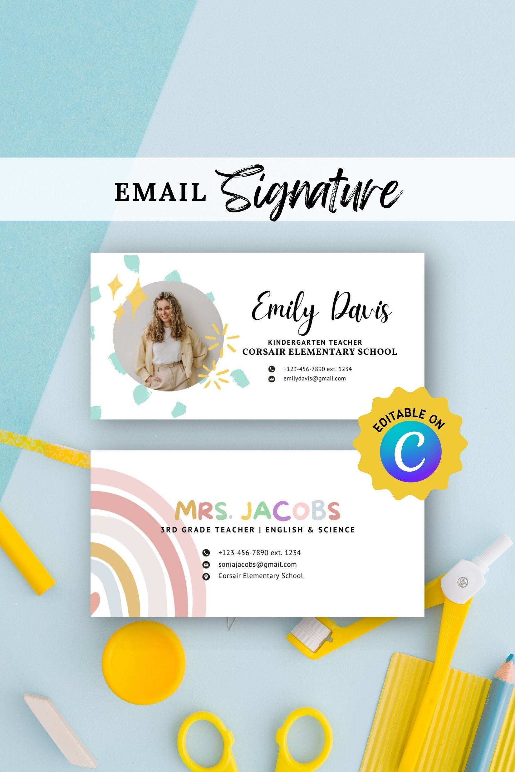 Email Signature Teacher Editable Canva Template Gmail Outlook – Etsy Canada