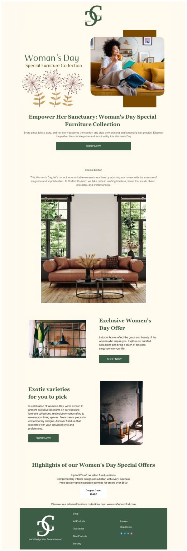 Newsletter Email Template ‘Furniture Collection’ for Women’s Day