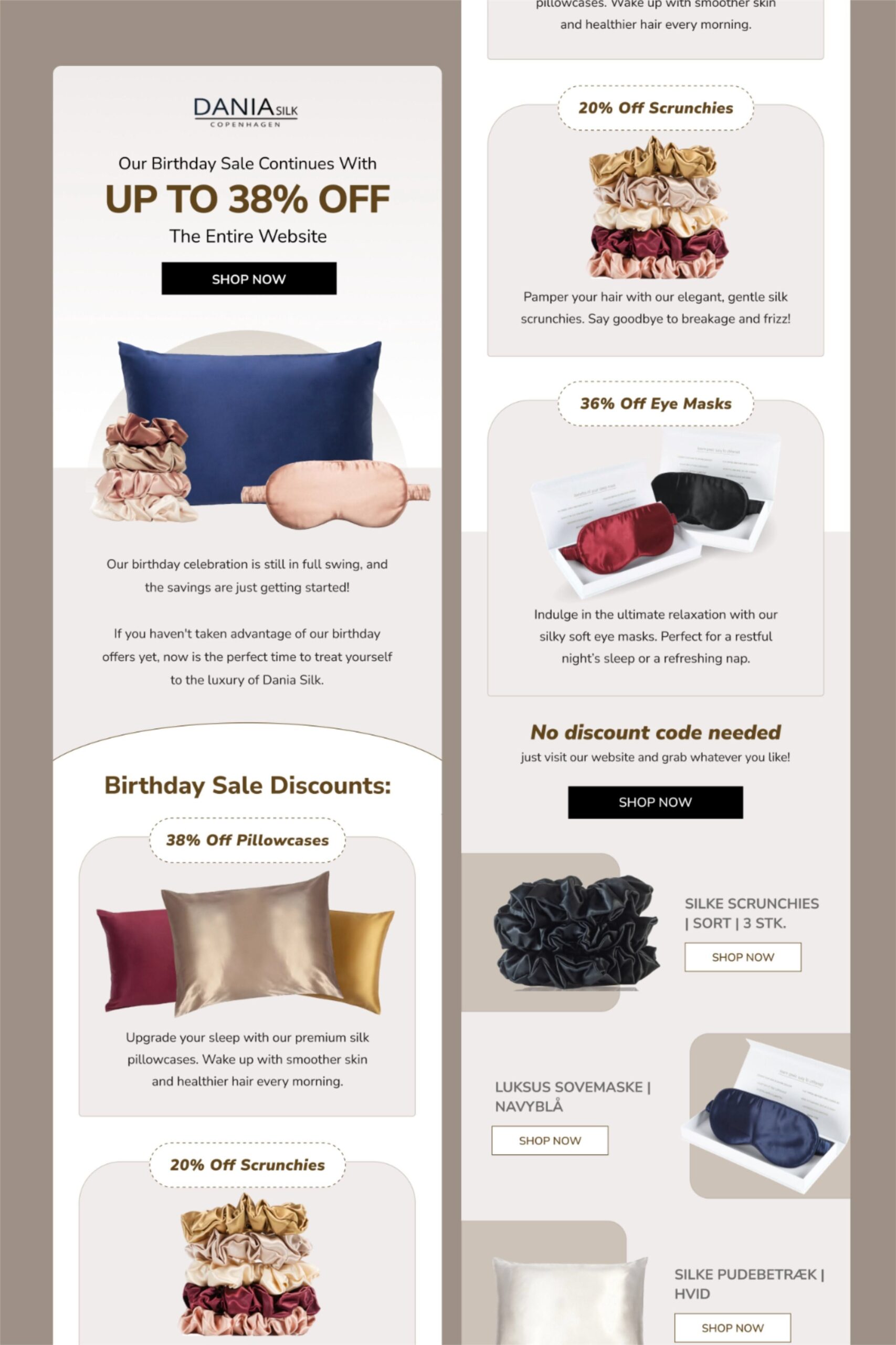 Elegant Email Template Design for Luxury Silk Pillow Cover Brand