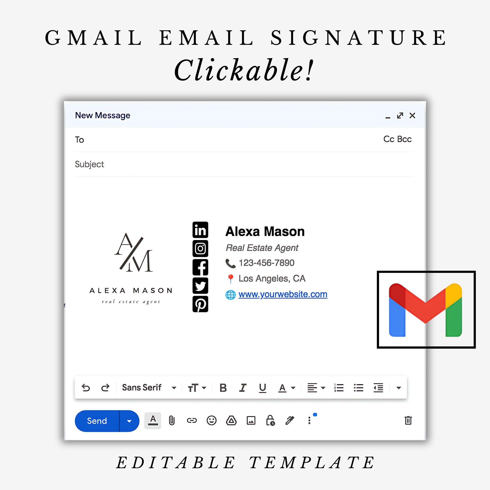 Gmail E-mail Signature Template, Clickable Email Signature Gmail, Clickable Link Icon Professional Signature Modern Editable Google Docs – Etsy