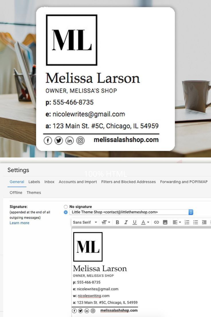 This HTML email signature design template is clickable and works in just about any