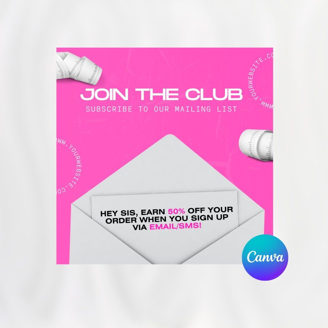 Pink Email Newsletter Flyer Template: Join Mailing List (Canva Editable)