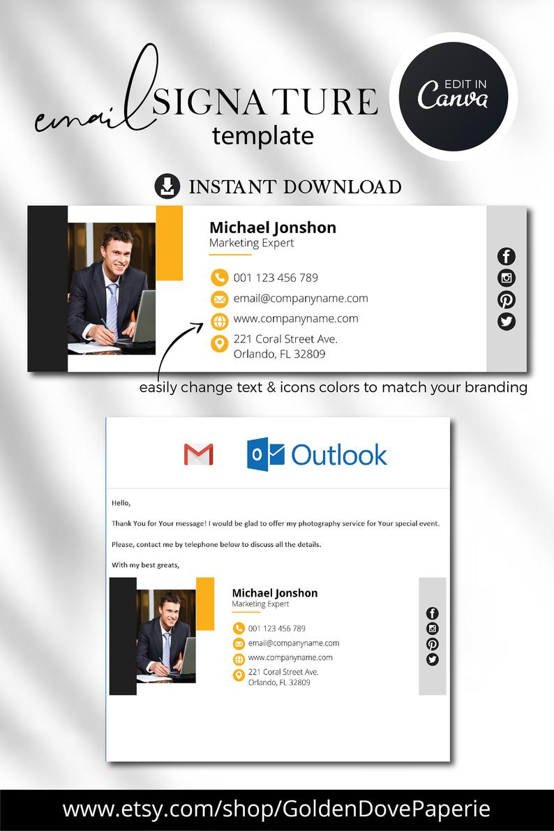 EMAIL SIGNATURE TEMPLATE With Picture Gmail Signature Template Outlook Email