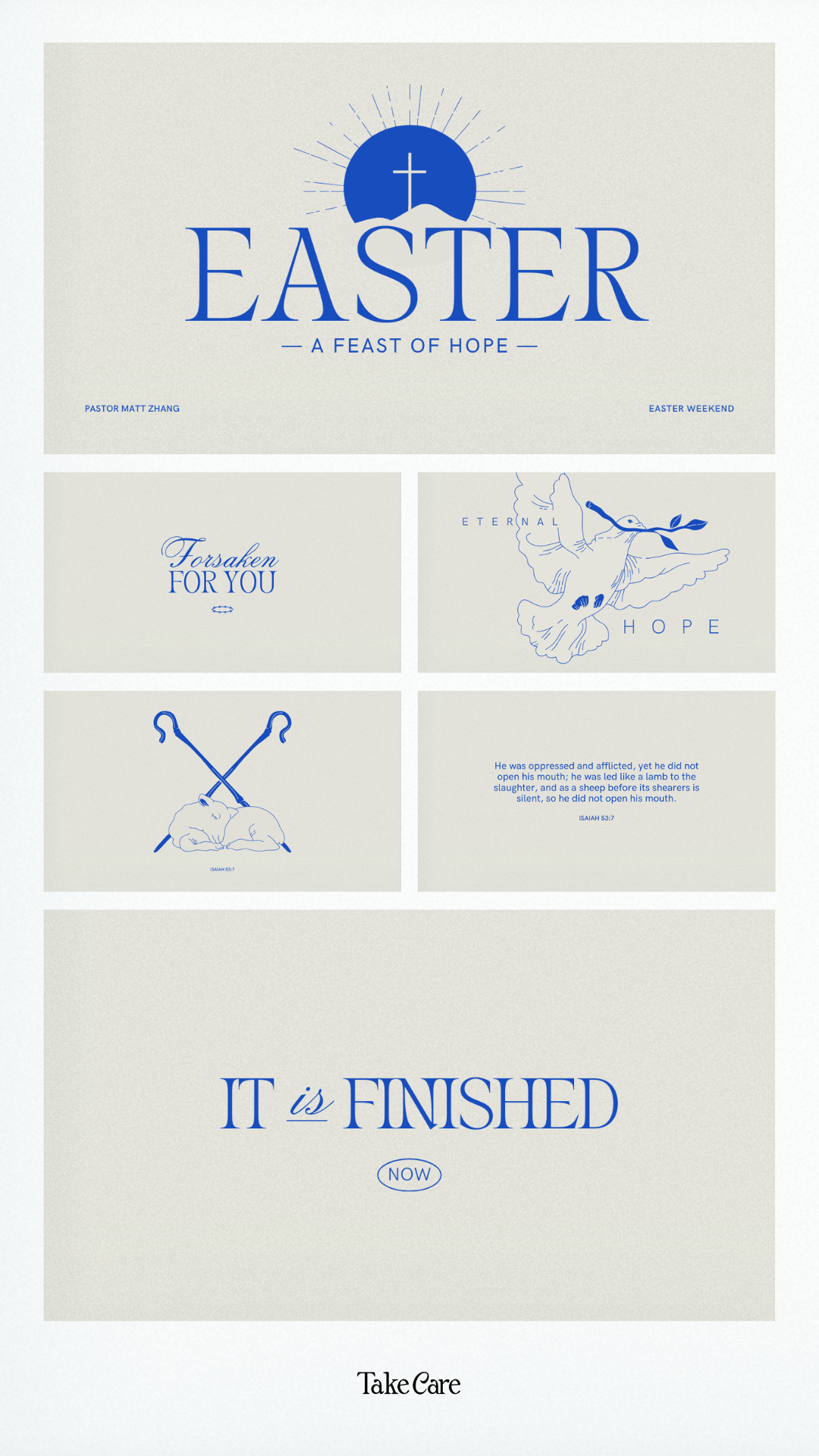 Blue Cream Christian Church Easter Sermon Slides for Canva Pro Canva Template